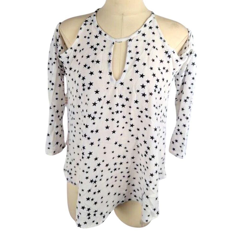 Seven Sisters Womens Cold Shoulder Top White Black Stars Size XL